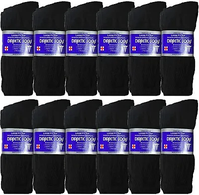 3-12 Pairs Circulatory Diabetic Crew Cotton Health Long Black Socks Size 9-15 • $7.99