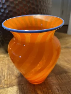 Vintage Chet Cole Signed Art Glass Vase Luminous Orange Blue 6” • $60