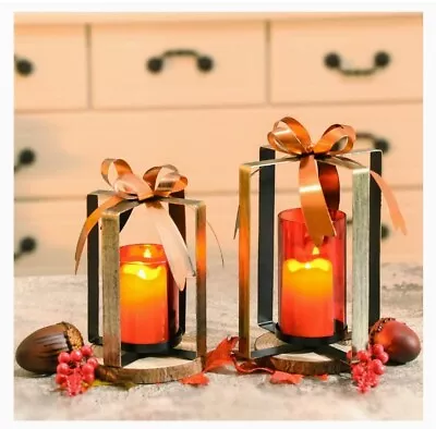 Christmas Light Gift Lantern Decorations With LED Flameless Candles Farmhouse • $29.99