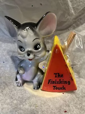 Vintage Mouse & Cheese Plastic Toothpick Holder  THE FINISHING TOUCH   3 .5”Tall • $5