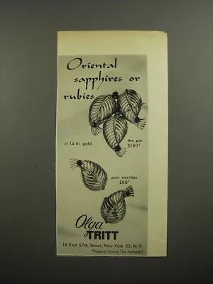 1954 Olga Tritt Jewelry Ad - Oriental Sapphires Or Rubies • $19.99
