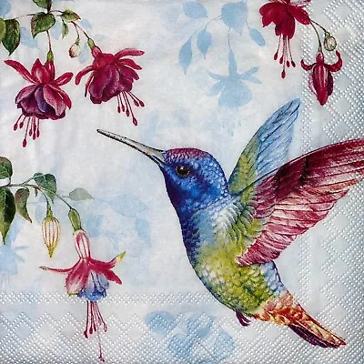 5 X Paper Cocktail  Napkins/Decoupage/Craft/Dining/ Hummingbird Fuchsia  SC201 • £1.40