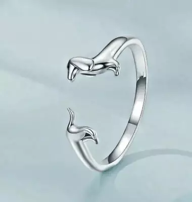 ADJUSTABLE Silver DACHSHUND Dog Ring Tail Wrap Around - FREE SHIP For 2 Item • $7.49