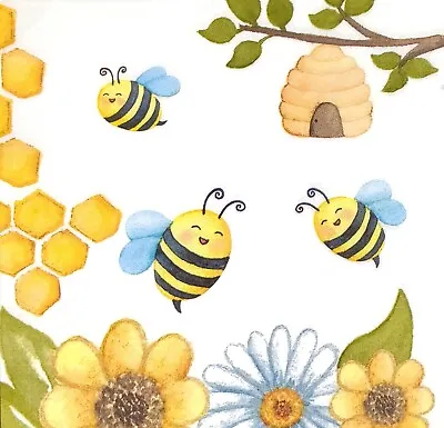 R392# 3 X Single Paper Napkins Decoupage Three Funny Painted Bee With Bee Hive • $4.19