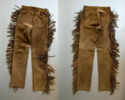 Mens New Brown Buckskin Suede Leather Western Fringes Pants • $82.99