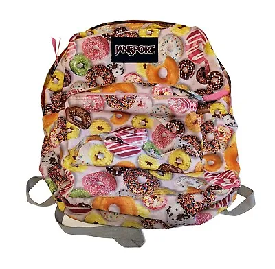 Jansport Super Break Pink Sprinkles DOUGHNUT Donut Print Large Backpack Bookbag • £11.40