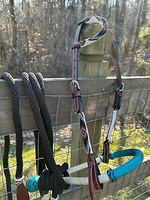 Beaded Bitless Hackamore Rawhide Bosal Mecate Complete Set New Horse Tack • $89.95