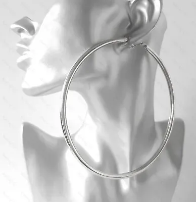 4.75 HUGE 12cm SILVER Tone BIG Plain CHUNKY Large Hoop Earrings MASSIVE HOOPS  • £3.99