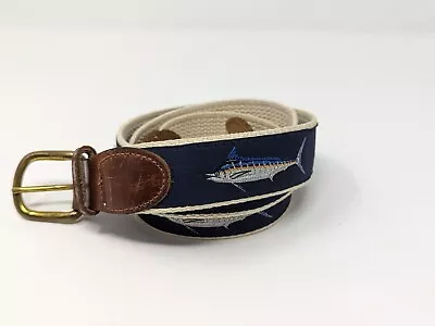 Men's Size 38 Barrons Hunter Fish Themed Fabric On Canvas Leather Belt • $15