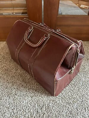 Large Collectible Vintage Conmar Hard Leather Doctors Bag W/ Handles Zipper Lock • $249.99