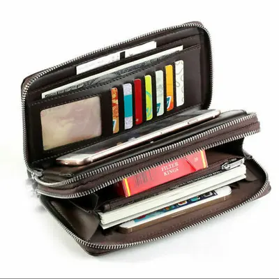 Men's Business Clutch Wallet Long Large Capacity Leather Bag Double Zipper Purse • $14.59