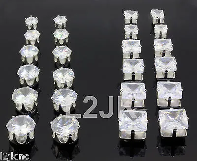 2 Pair Cz Clear Square/round Magnetic Cubic-zirconia Earrings Stud • $250