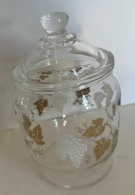 Vintage Apothecary Jar Small With Gold Leaves White Grapes • $10.99