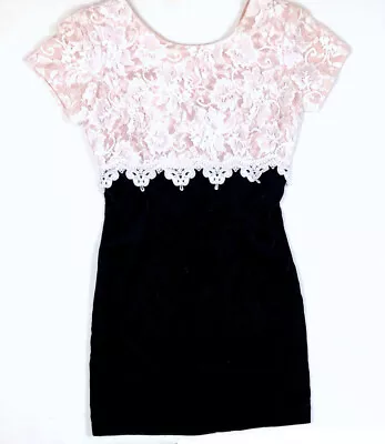 Jessica McClintock Vintage S 90s Prom Dress Short Velvet Lace Pink Black  • $59.50