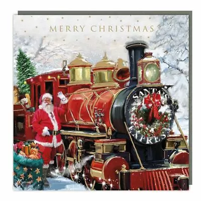 Charity Christmas Cards Santa Train Foil Embossed Finish - Pack 5 • £5.99
