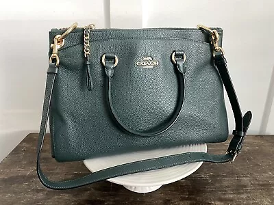 Coach Mia Satchel Crossbody Tote Bag Green Pebble Leather Gold F77884 NICE • $129