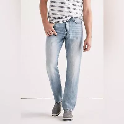 Lucky Brand 181 Relaxed Straight Linen Blend Denim Light Wash Blue Jeans Size 40 • $31.50