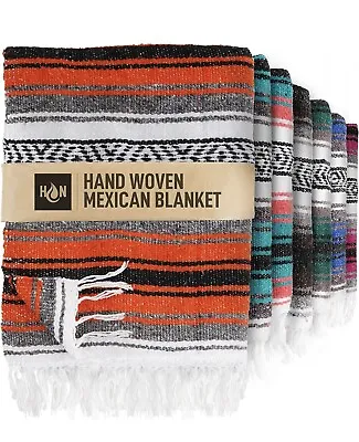 Authentic Extra Large Mexican Blanket 71x47 Handwoven Yoga Serape FREE SHIP • $30.50