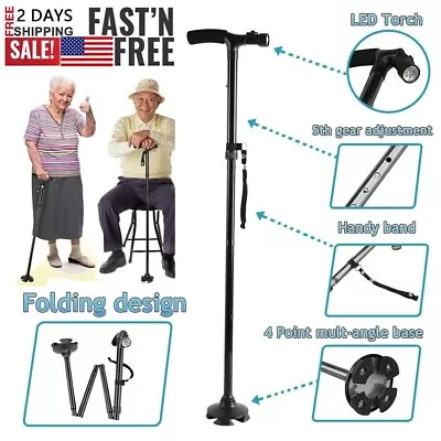 Folding Walking Cane For Seniors Men & Women With Non-Slip T Handle And Strap • $14.99