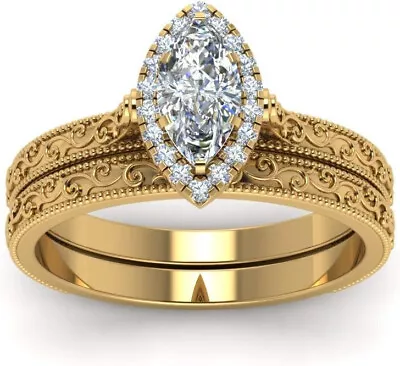 Wedding Bridal Ring Set 925 Sterling Silver 2Ct Marquise Cut Lab-Created Diamond • $167.99