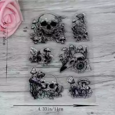 Crow Skull Mushroom Halloween Clear Stamps Texture Card Clay FAST Free Shipping • $11.99