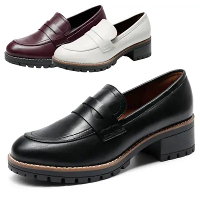 Women Platform Low Chunky Heel Loafers Slip On Business Penny Loafer Shoes • $27.99