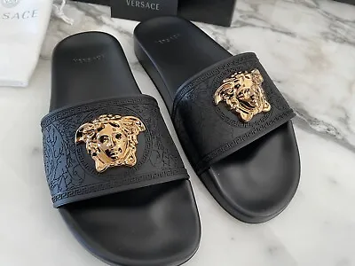Versace Women's Black Gold Medusa Palazzo Sandals Slides DSR262CN Multiple Size • $249
