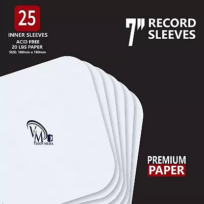 7  Vinyl White Paper Record Sleeves - Heavyweight & Acid-Free (Qty 25) • £6.95