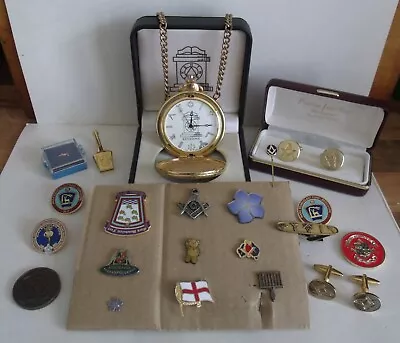  Keystone  Masonic Watch (working) & Other Masonic Pins / Badges / Cufflinks Etc • £28