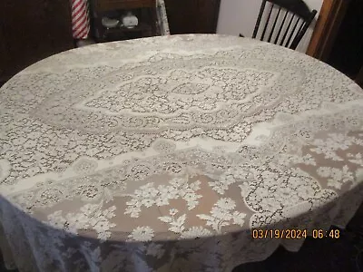 Vintage Ivory Quaker Lace Tablecloth Long 105 X 66  Tag In Place No Stains Clean • $39.99