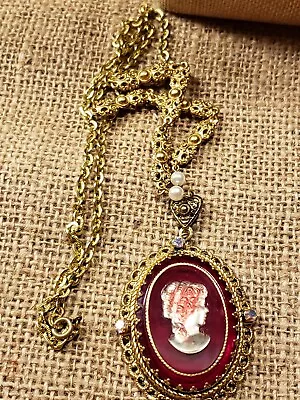 Vintage Western Germany Glasscameo Necklace Absolutely Stunning! 24  Drop 2.66  • $51