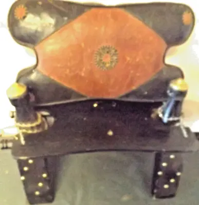 Vintage Camel Saddle Studded Wood Leather Seat Foot Stool With Brass Caps • $75