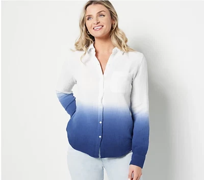 $19.05 • Buy Candace Cameron Bure Dip-Dye Button Front Shirt (Velvet Blue, Size 1X) A488197