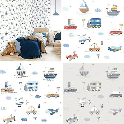 Galerie Tiny Tots 2 Transportation Cars Planes Boats Nursery Childrens Wallpaper • £2.99
