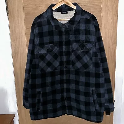 Workwear Flannel Coat Sherpa Fleece Lined Plaid Lumberjack Jacket Dark Blue XXL • £0.99