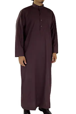 Hijaz Dark Purple Men's Formal Arabian Thobe Cotton Kaftan With Pockets-M • $32.99