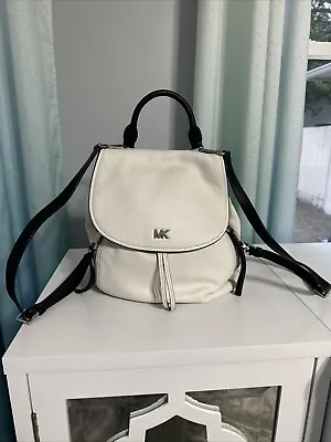 NWT Michael Kors EVIE Optic White & Black Medium Backpack Leather • $175