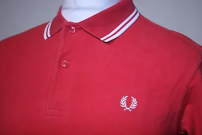 Fred Perry Twin Tipped M1200 Polo Shirt - M - England Red/White - 80s Casual Top • £29.99