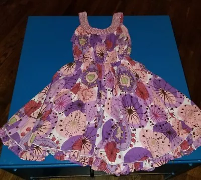 CUPCAKES AND PASTRIES GIRLS Pink Purple Floral Lined Ruffles Silver DRESS Size 8 • $29.99