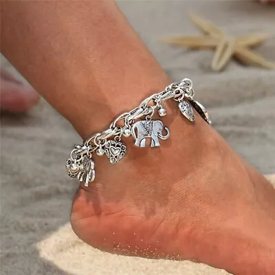 Women Vintage Chain Anklet Elephant Heart Pendant Anklets Beach Foot Bracelets • $3.99