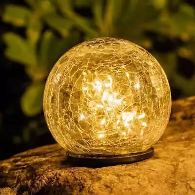 Outdoor Solar Ball LED Lights Garden Crackle Glass Globe Stake Lamp Waterproof • £12.82