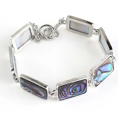 Rectangle Handmade Natural Rainbow Abalone Shell Gemstone Silver Cham Bracelets • $13.33