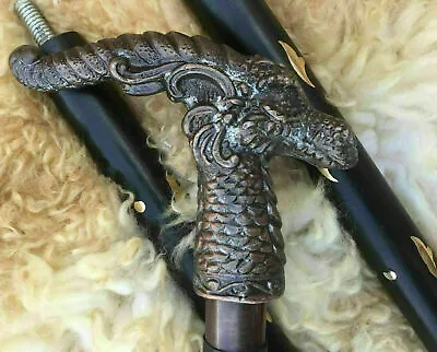 Vintage Walking Stick Dragon Head Handle Black Wooden Cane Stick Antique Gifts • £29.23