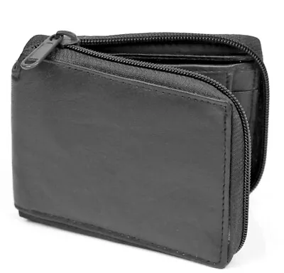 Mens Bifold Zipper Around Genuine Leather Wallet Multi Pockets Id Window Cards • $8.45