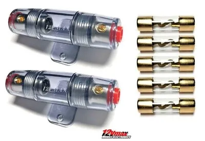 Amplifier Inline Fuse Holder 4 Or 8 Gauge AWG AGU + 5 Pack Of 80 Amp Fuses 12v • $11.99