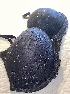 Victoria Secret Size 36 DD Bra W/Crystals Black Adjustable  Strap Biofit Pushup • $21.50