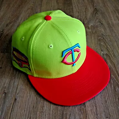 Fitted Hat Minnesota Twins New Era Sz 7 1/8 Florescent Green/Pink/Blue Metrodome • $30