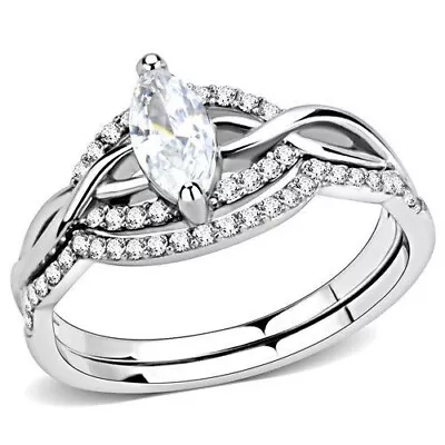 Marquise Cut 2Ct Lab-Created Diamond 925 Sterling Silver Wedding Bridal Ring Set • $174.99