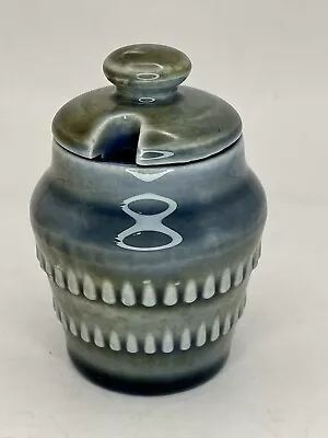 VIntage Wade Irish Porcelain Small Mustard Condiment Jam Lidded Jar Blue Green • $11.99