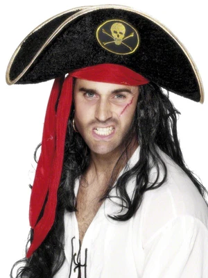 £3.49 • Buy Mens Adults Pirate Hat Skull & Crossbones Black Fancy Dress Red Bandanna Sash